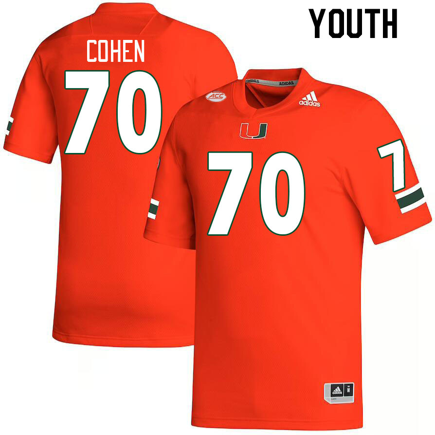 Youth #70 Javion Cohen Miami Hurricanes College Football Jerseys Stitched-Orange